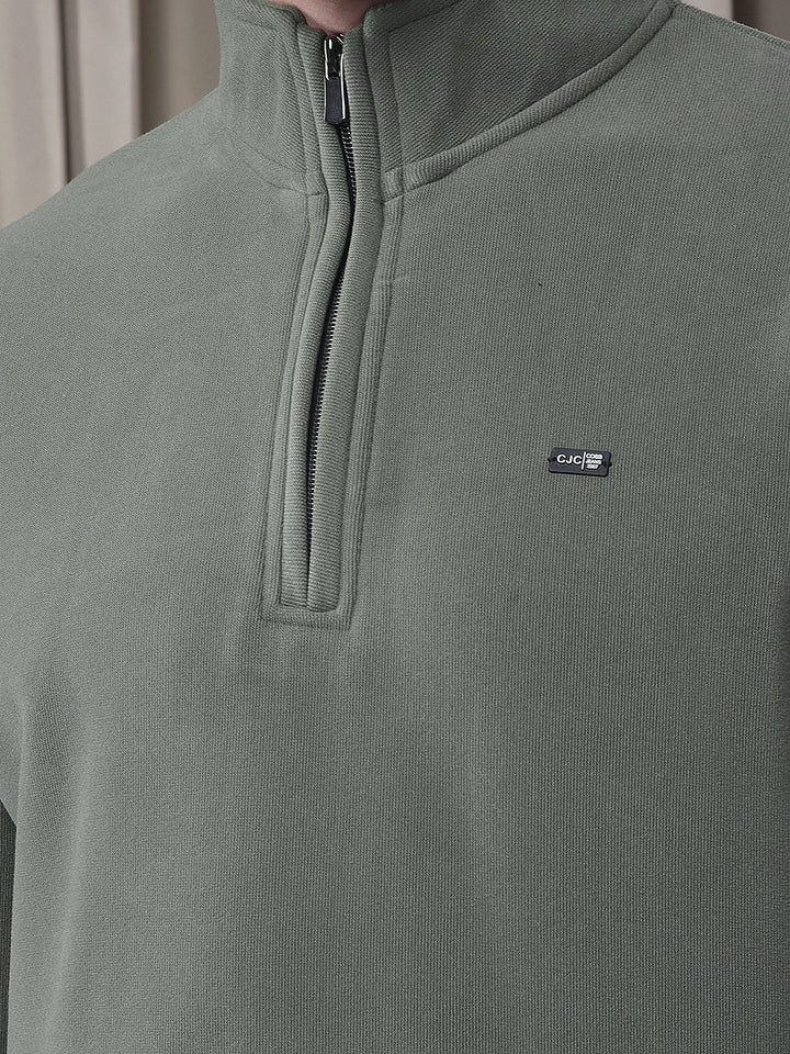 COBB SOLID OLIVE HALF-ZIPPER VELVET SWEATSHIRT