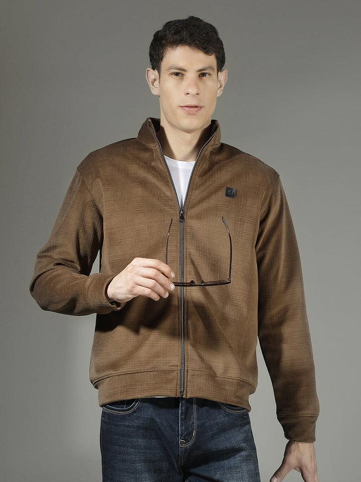 cobb beige checked zip-up sweatshirt