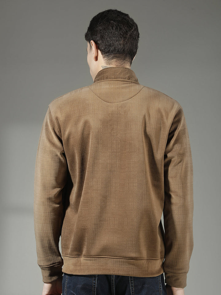 cobb beige checked zip-up sweatshirt