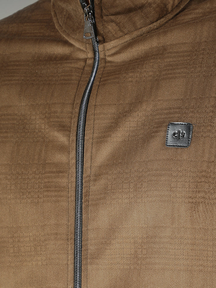 cobb beige checked zip-up sweatshirt