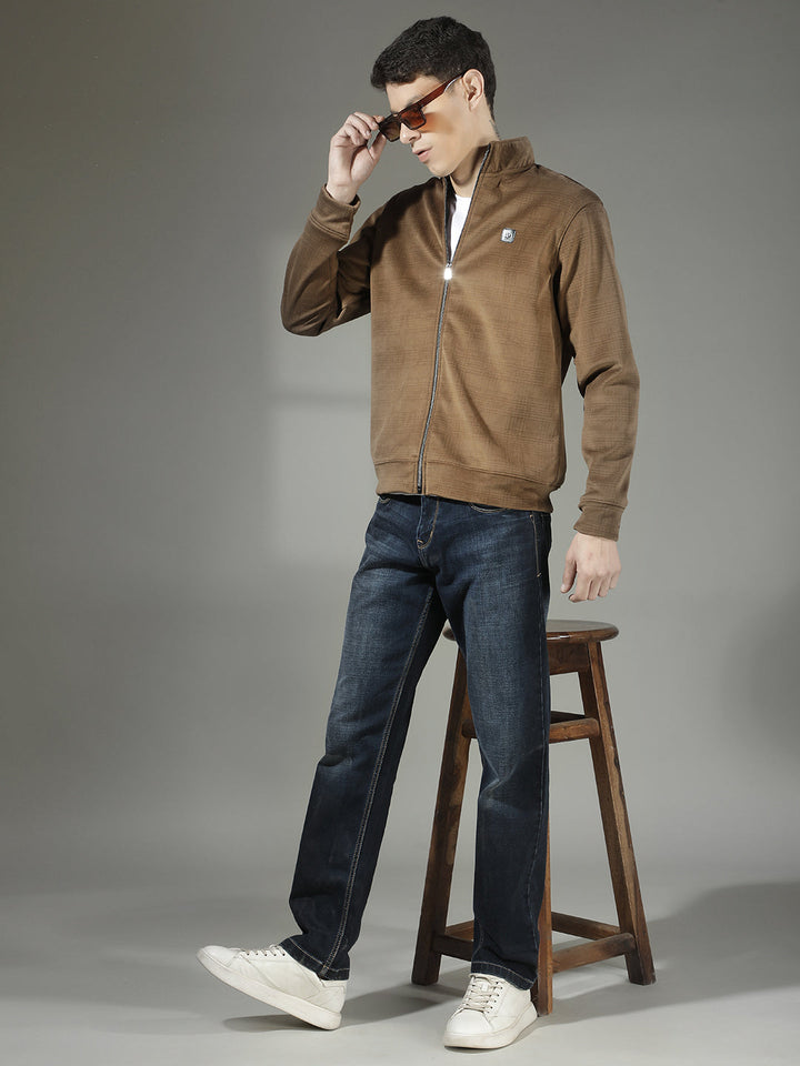 COBB BEIGE CHECKED ZIP-UP SWEATSHIRT