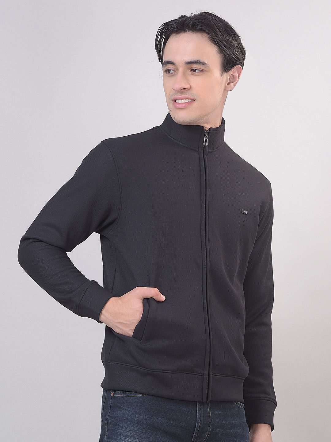 Black Textured Zip-Up Sweatshirt