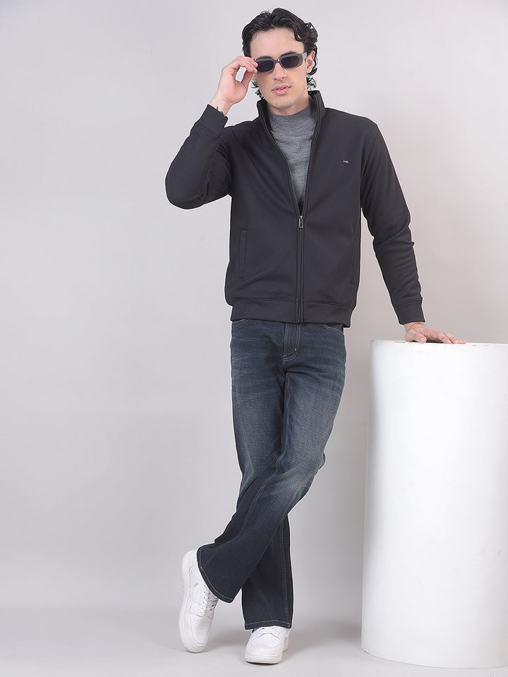 Black Textured Zip-Up Sweatshirt