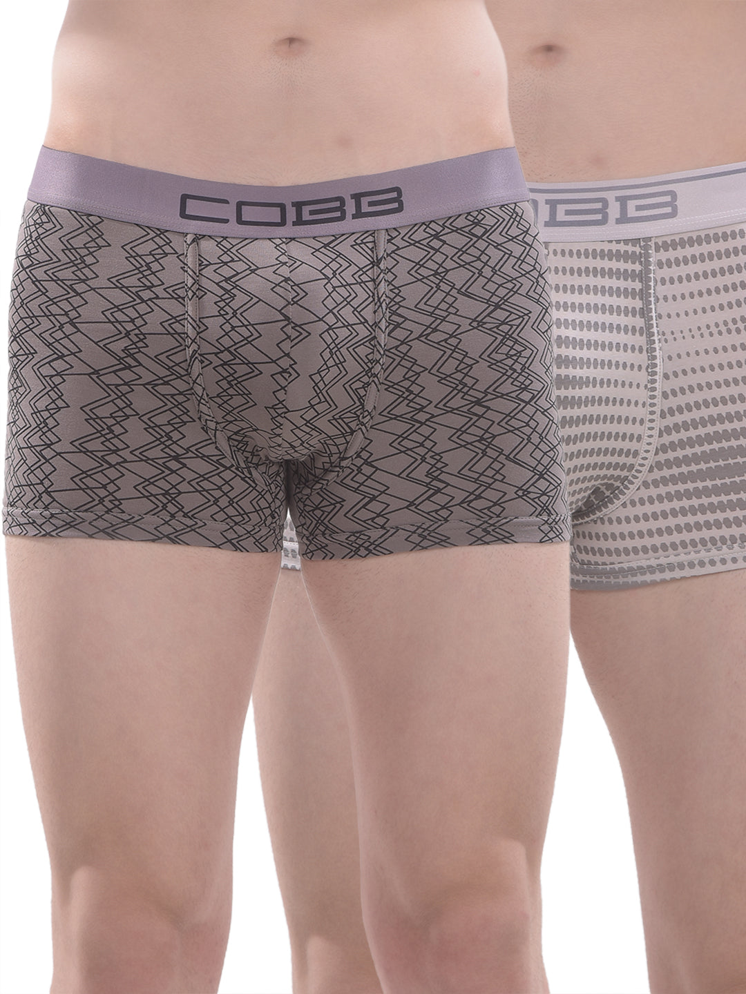 cobb men's pack of 2 printed light grey & grey premium trunks