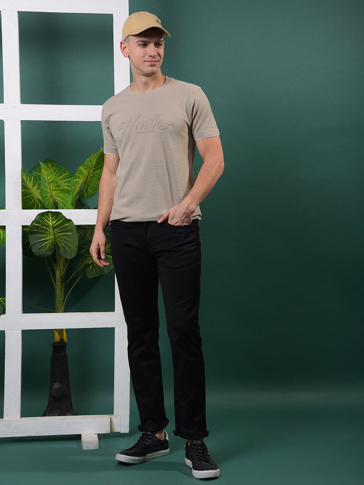 COBB BEIGE PRINTED ROUND NECK T-SHIRT