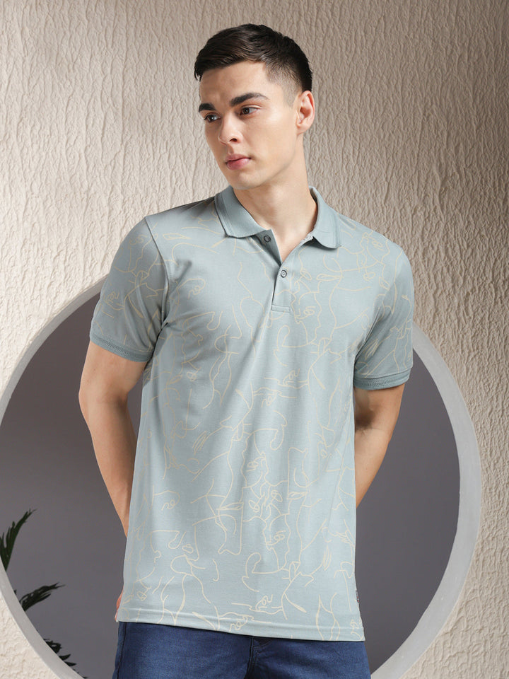 cobb dusty mint printed polo neck t-shirt