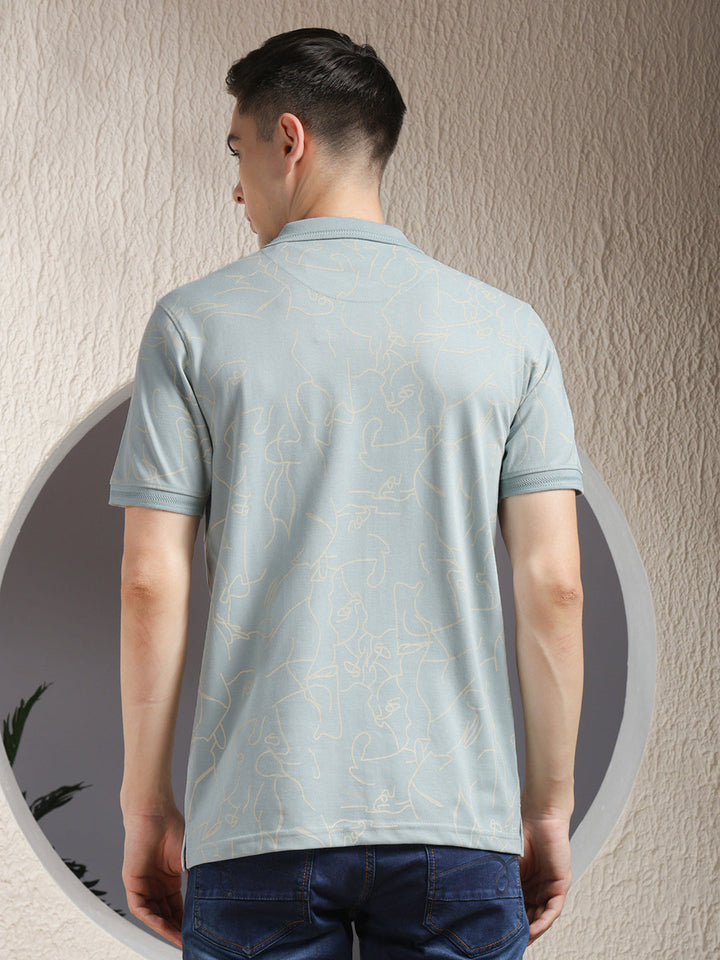 cobb dusty mint printed polo neck t-shirt