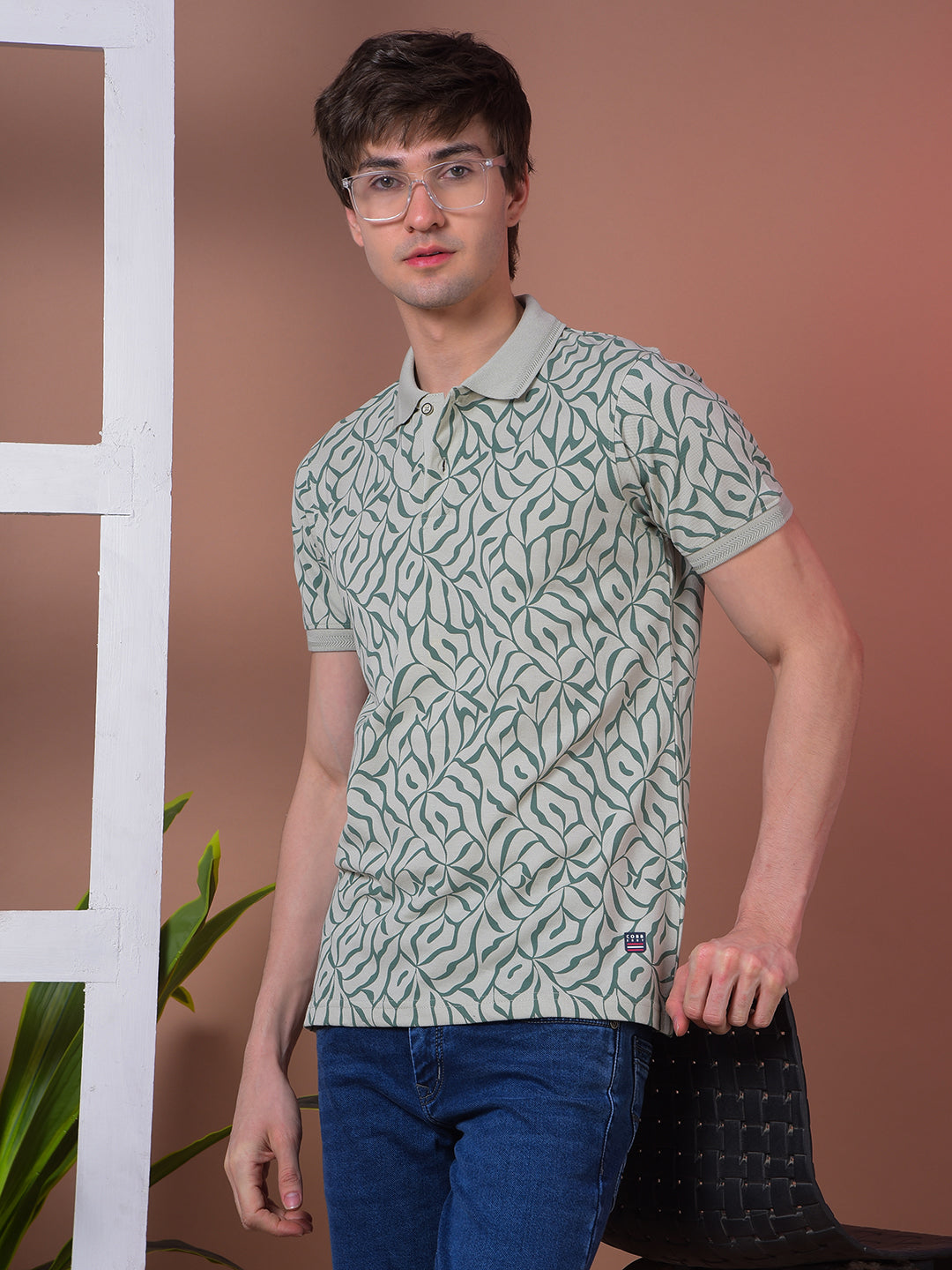 cobb mehandi printed polo neck t-shirt
