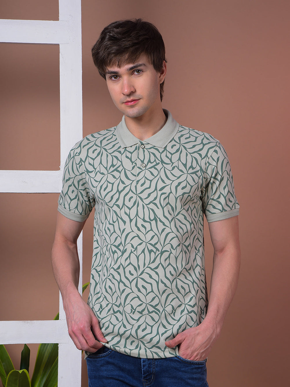 cobb mehandi printed polo neck t-shirt