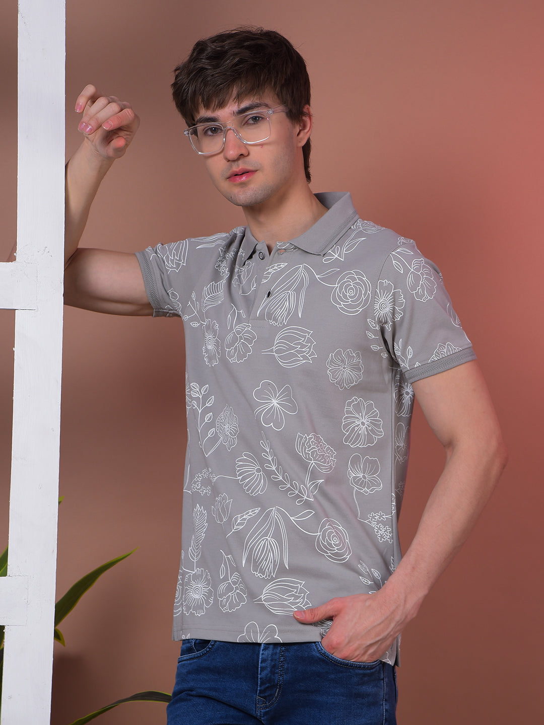 cobb grey printed polo neck t-shirt