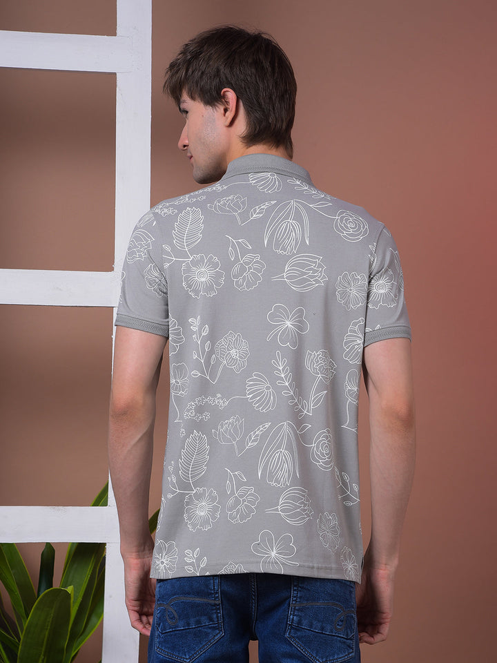 cobb grey printed polo neck t-shirt