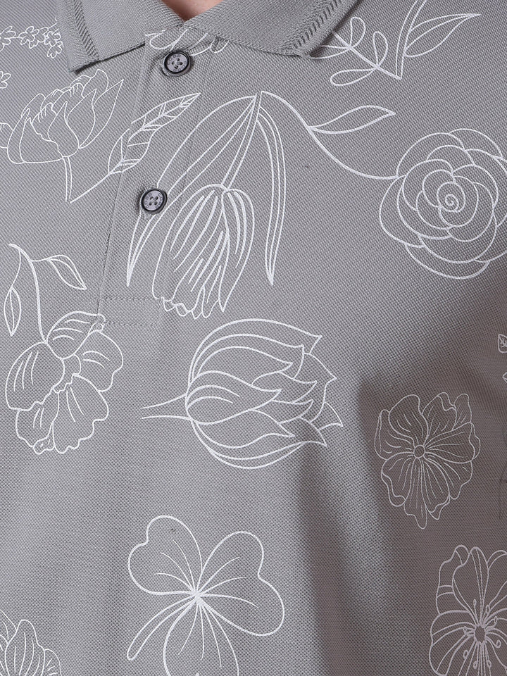 cobb grey printed polo neck t-shirt