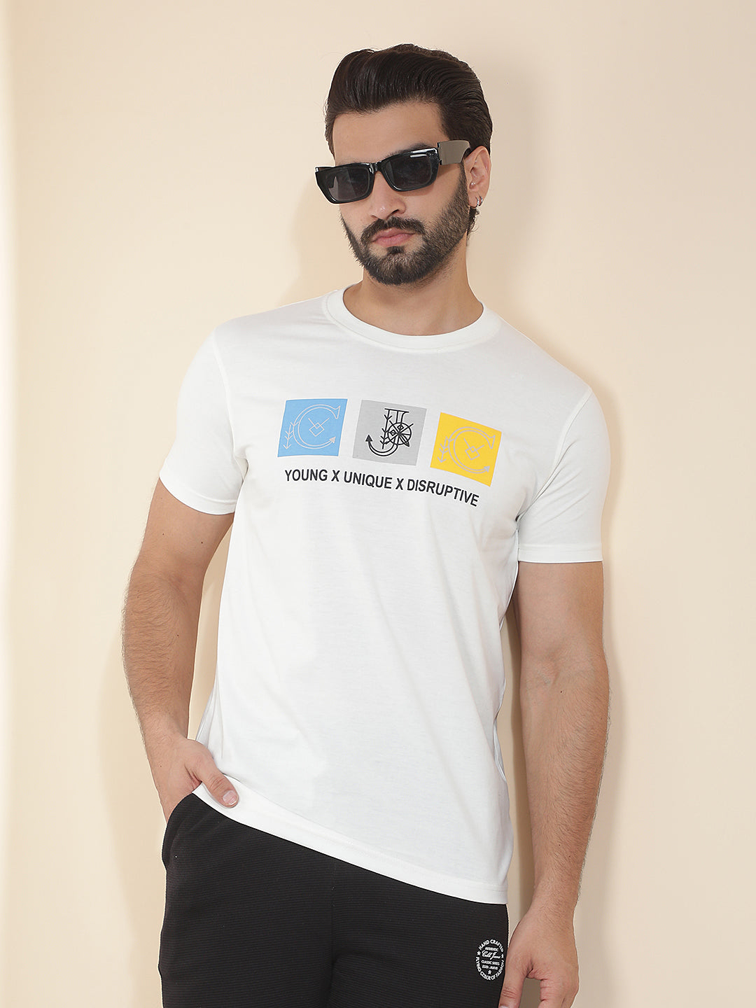 cobb off white printed round neck t-shirt