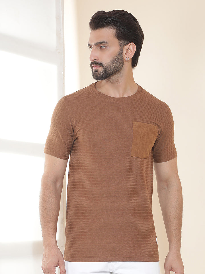 cobb tan solid round neck t-shirt