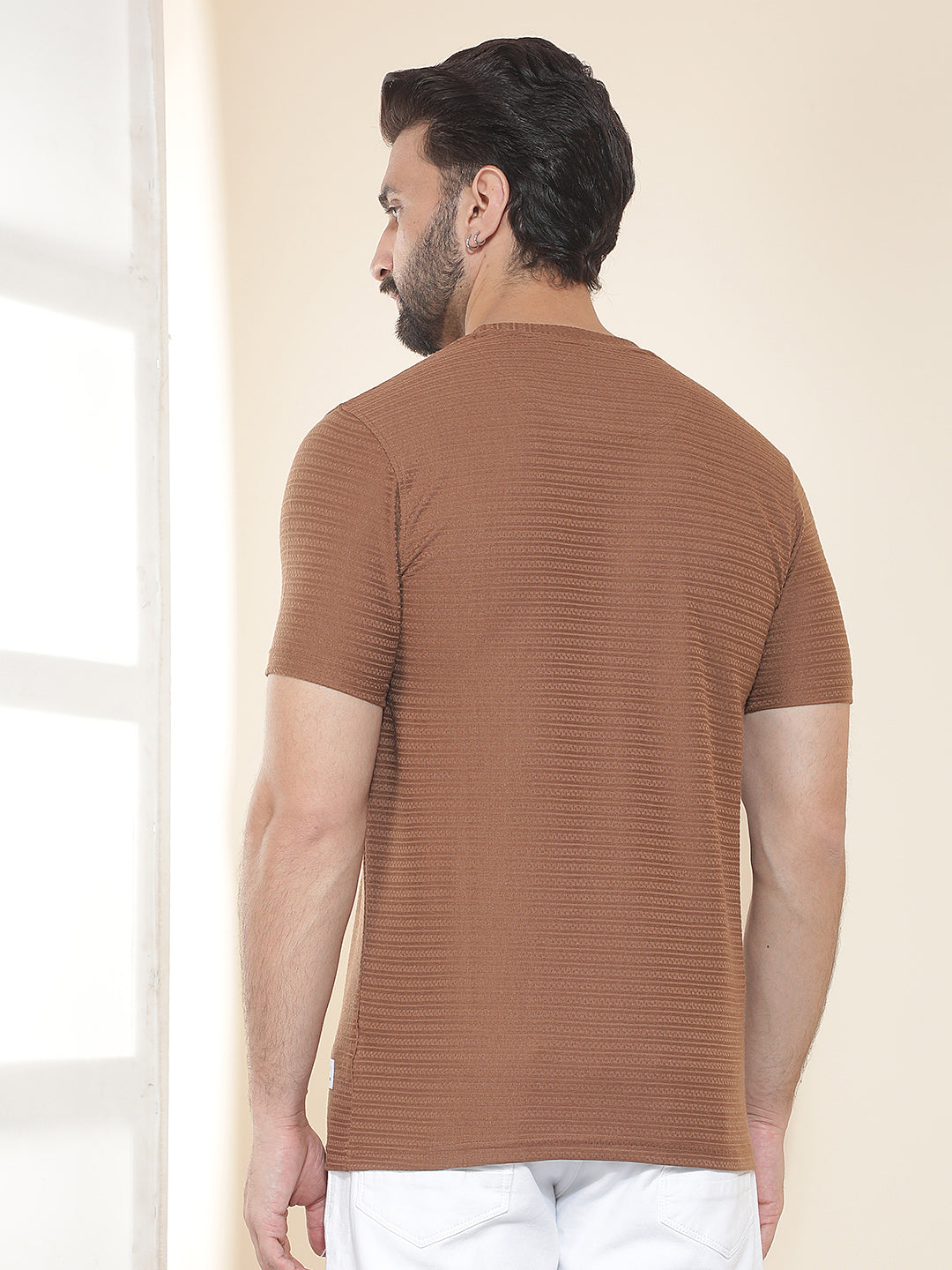 cobb tan solid round neck t-shirt