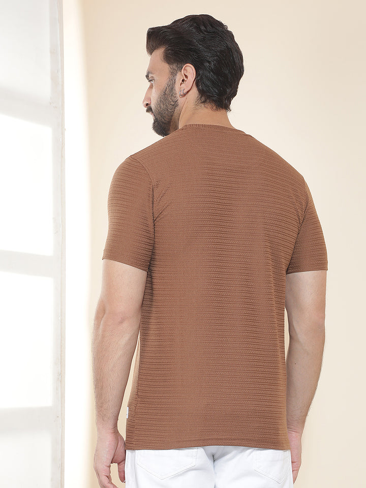 cobb tan solid round neck t-shirt