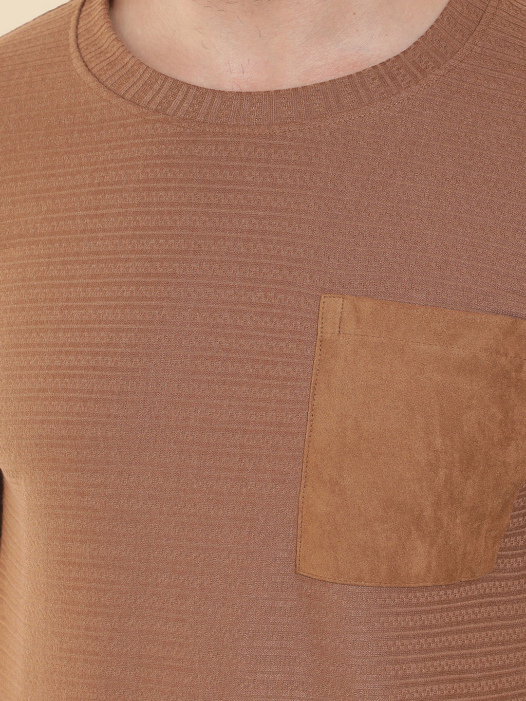 COBB TAN SOLID ROUND NECK T-SHIRT