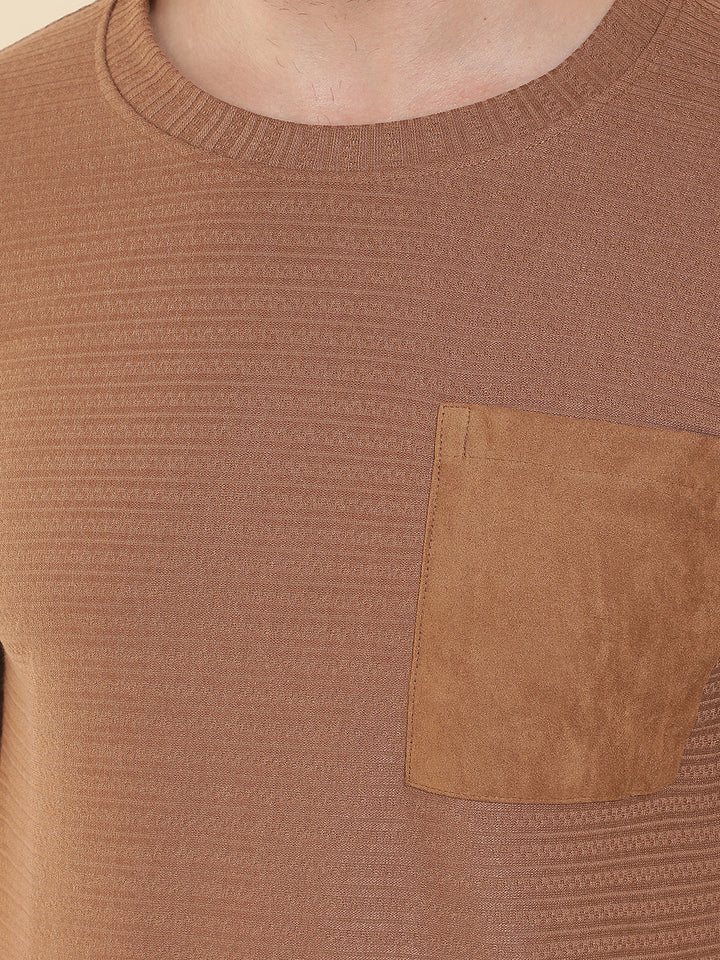 COBB TAN SOLID ROUND NECK T-SHIRT