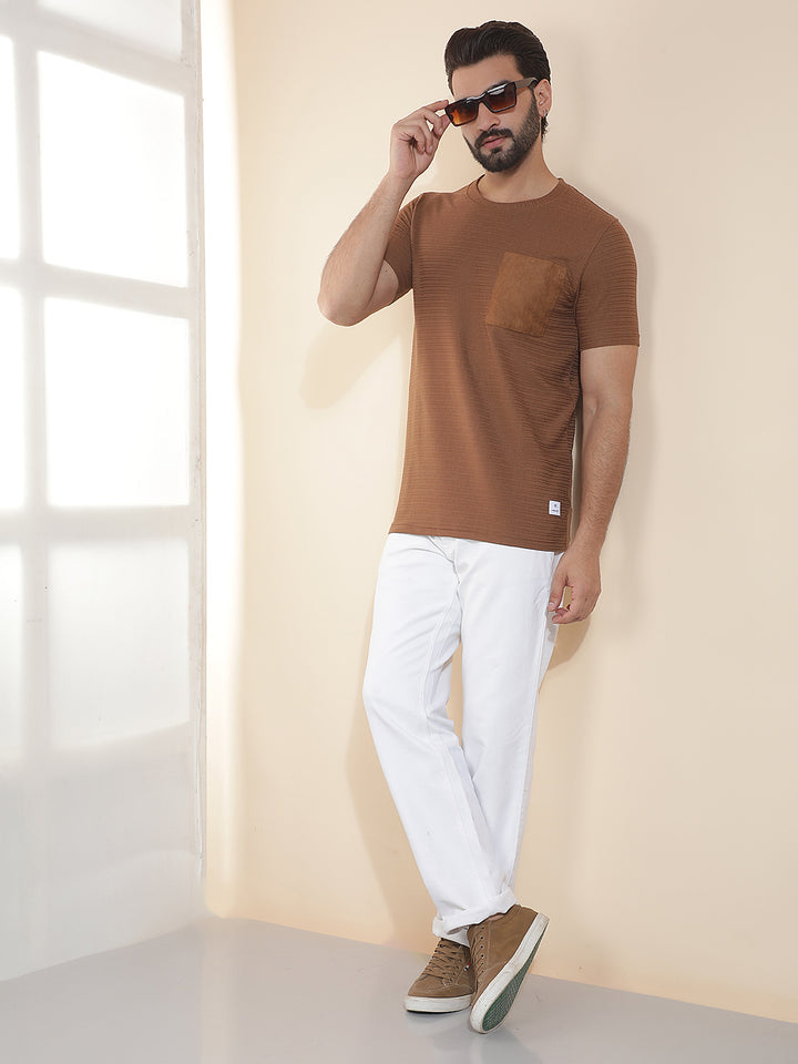 COBB TAN SOLID ROUND NECK T-SHIRT