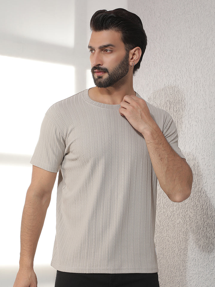 cobb beige solid round neck t-shirt