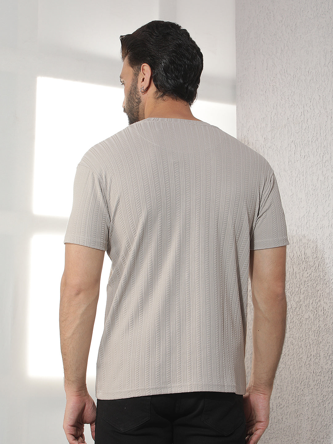 cobb beige solid round neck t-shirt