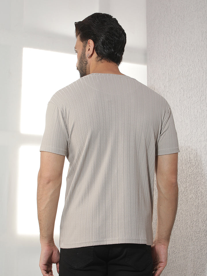cobb beige solid round neck t-shirt