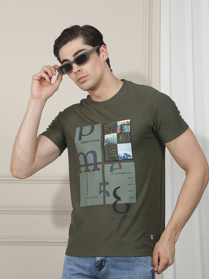 olive printed round tees