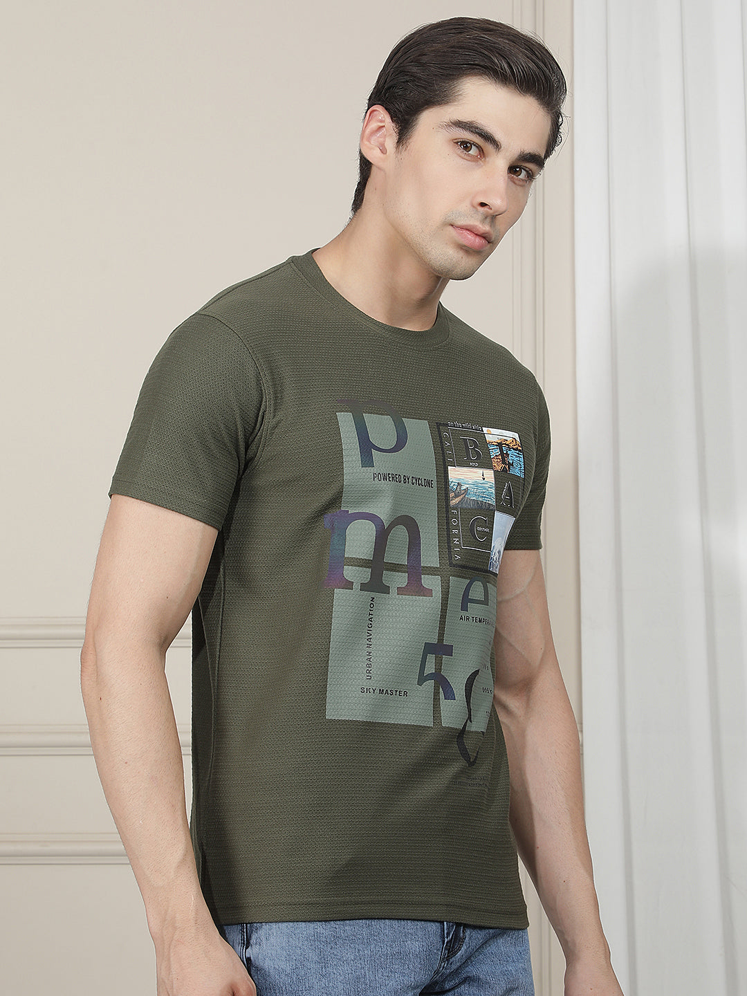 OLIVE PRINTED ROUND TEES