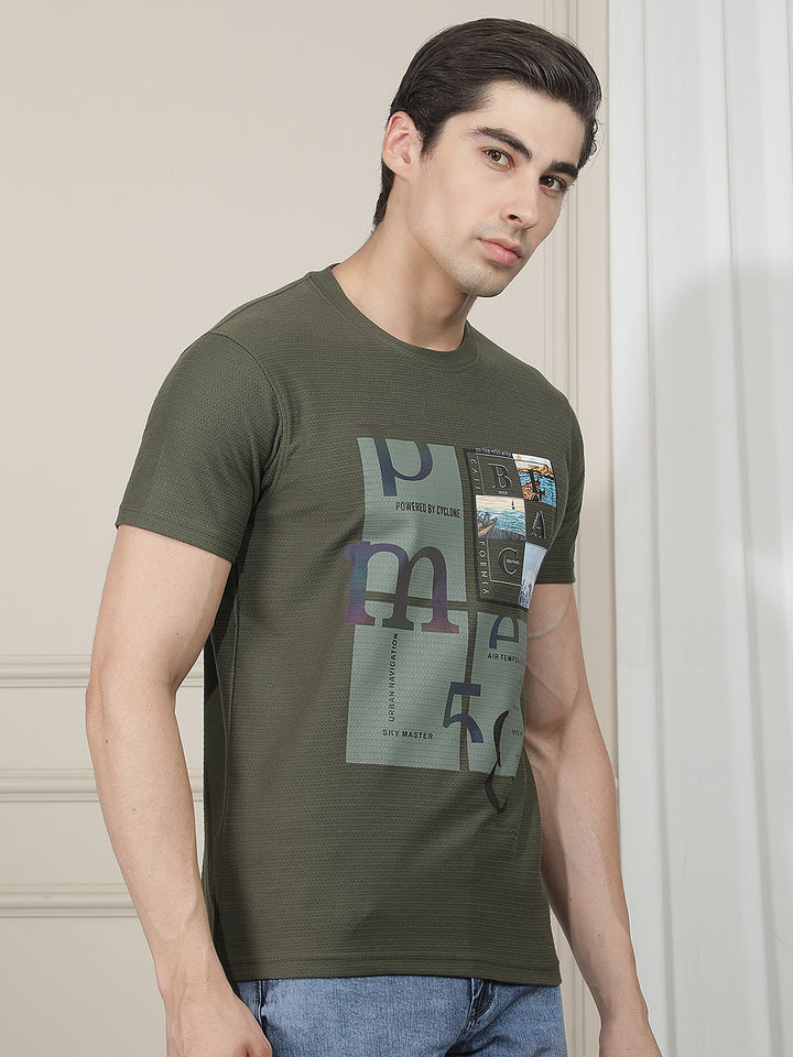 OLIVE PRINTED ROUND TEES