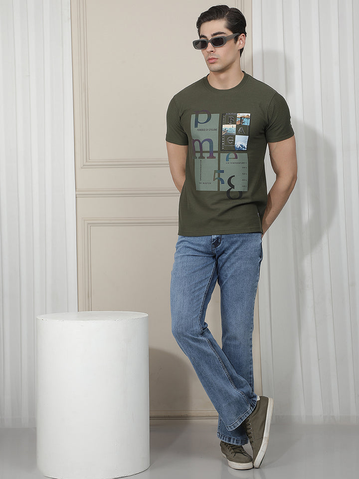 OLIVE PRINTED ROUND TEES