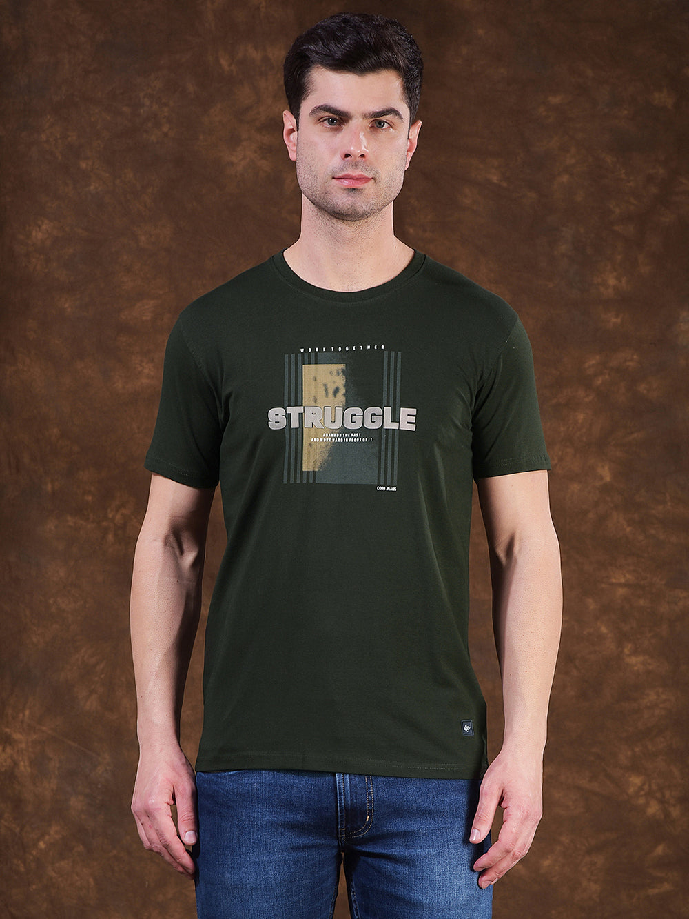 cobb bottle green printed round neck t-shirt