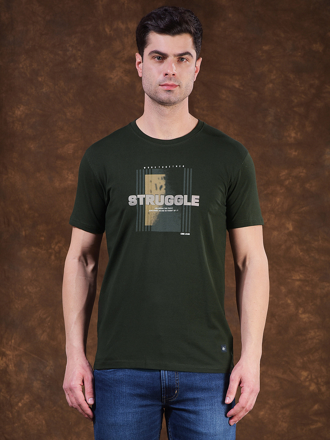 cobb bottle green printed round neck t-shirt