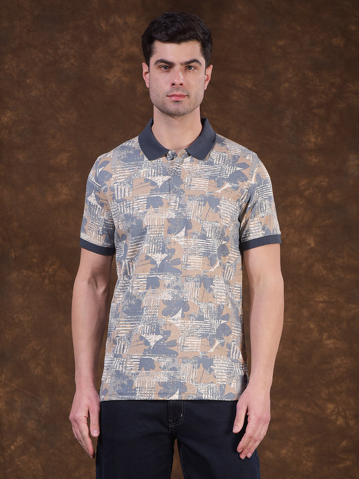 cobb beige printed polo neck t-shirt