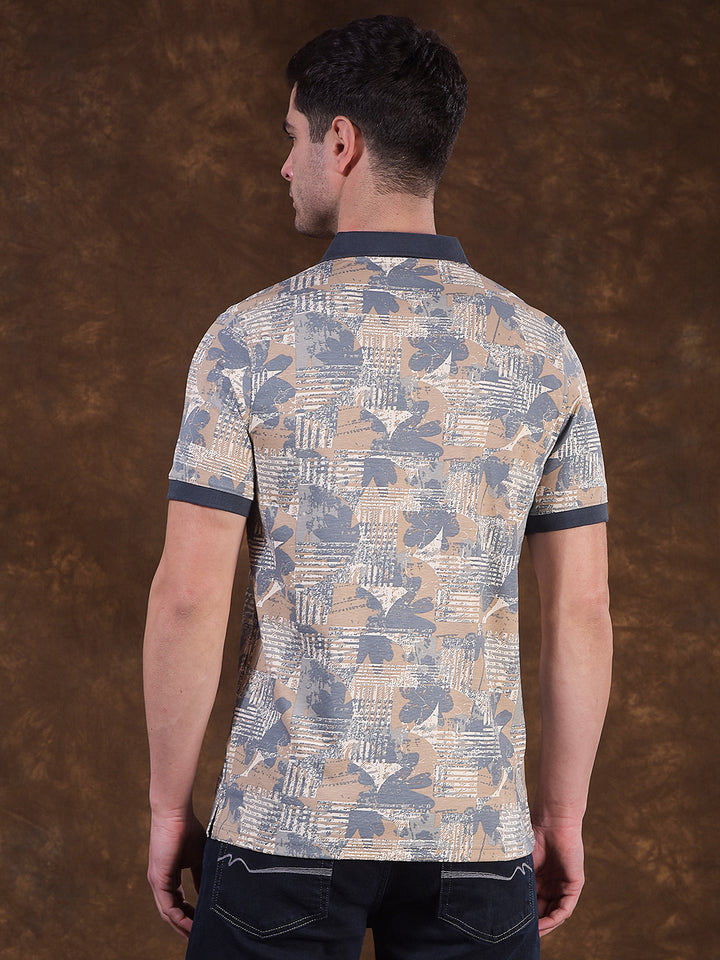 cobb beige printed polo neck t-shirt
