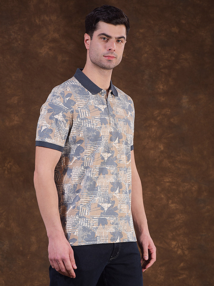 cobb beige printed polo neck t-shirt