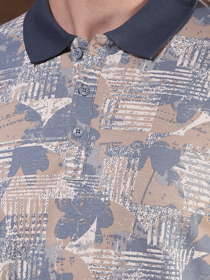 COBB BEIGE PRINTED POLO NECK T-SHIRT