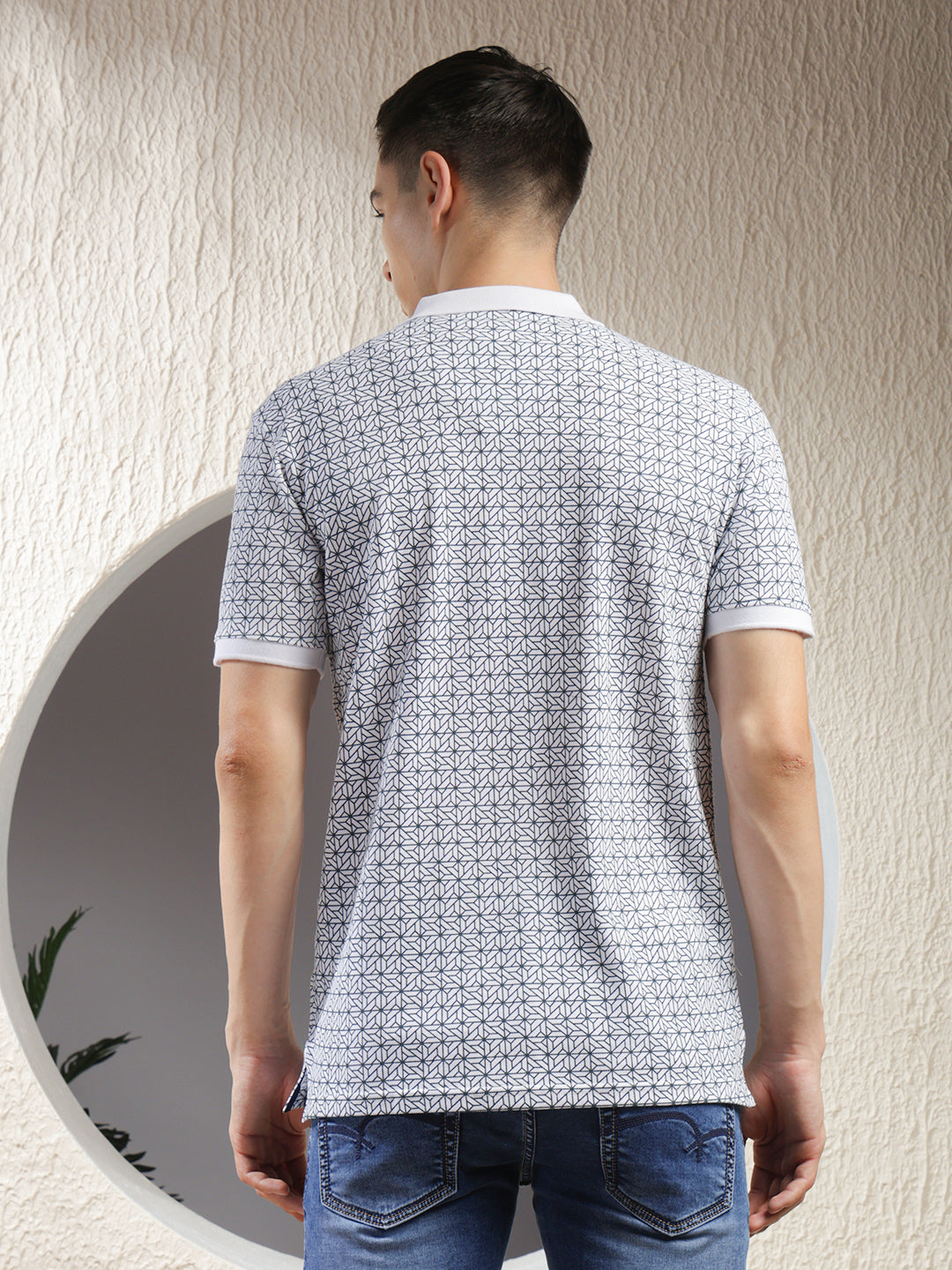 cobb white printed polo neck t-shirt