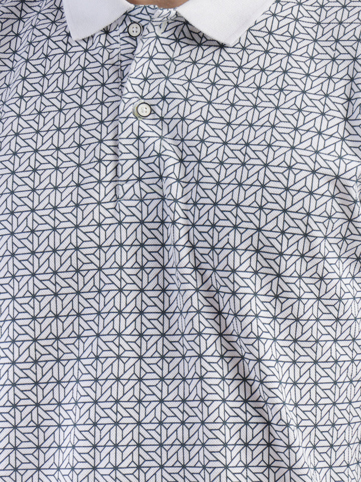 cobb white printed polo neck t-shirt
