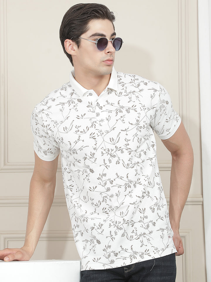 white printed polo t-shirt