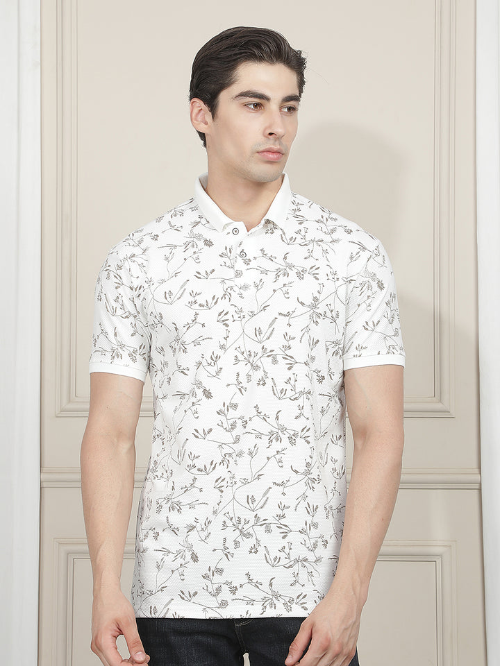 white printed polo t-shirt