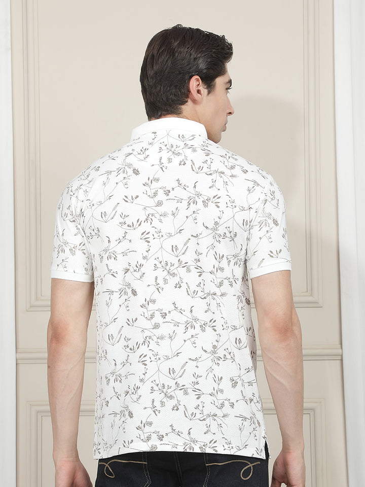 white printed polo t-shirt