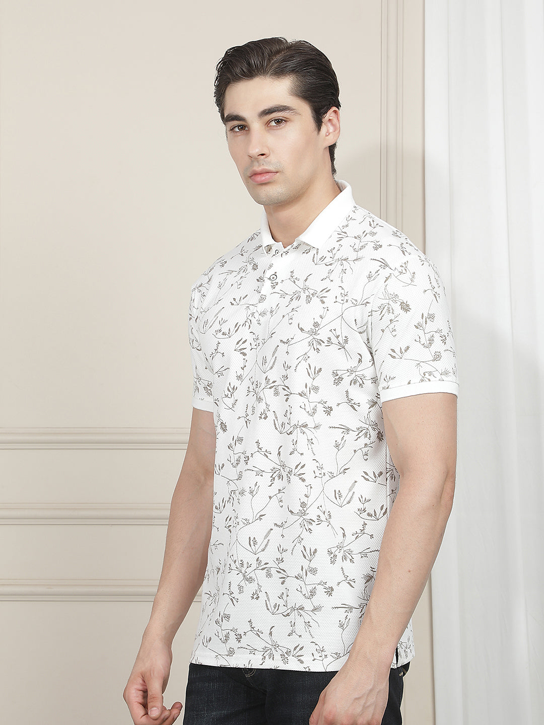 WHITE PRINTED POLO T-SHIRT