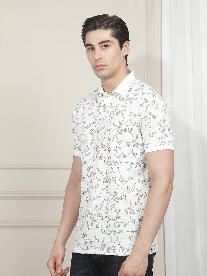 WHITE PRINTED POLO T-SHIRT