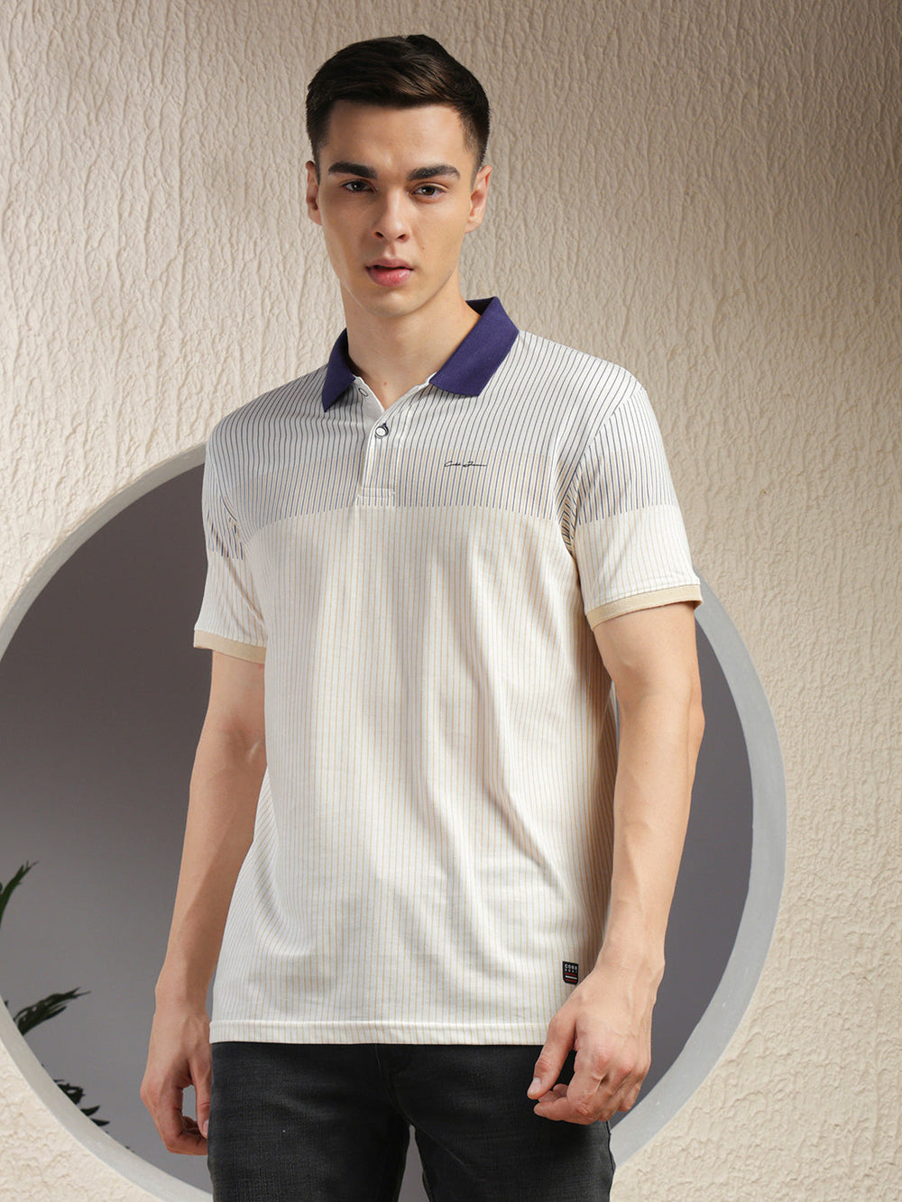cobb white striped polo neck t-shirt