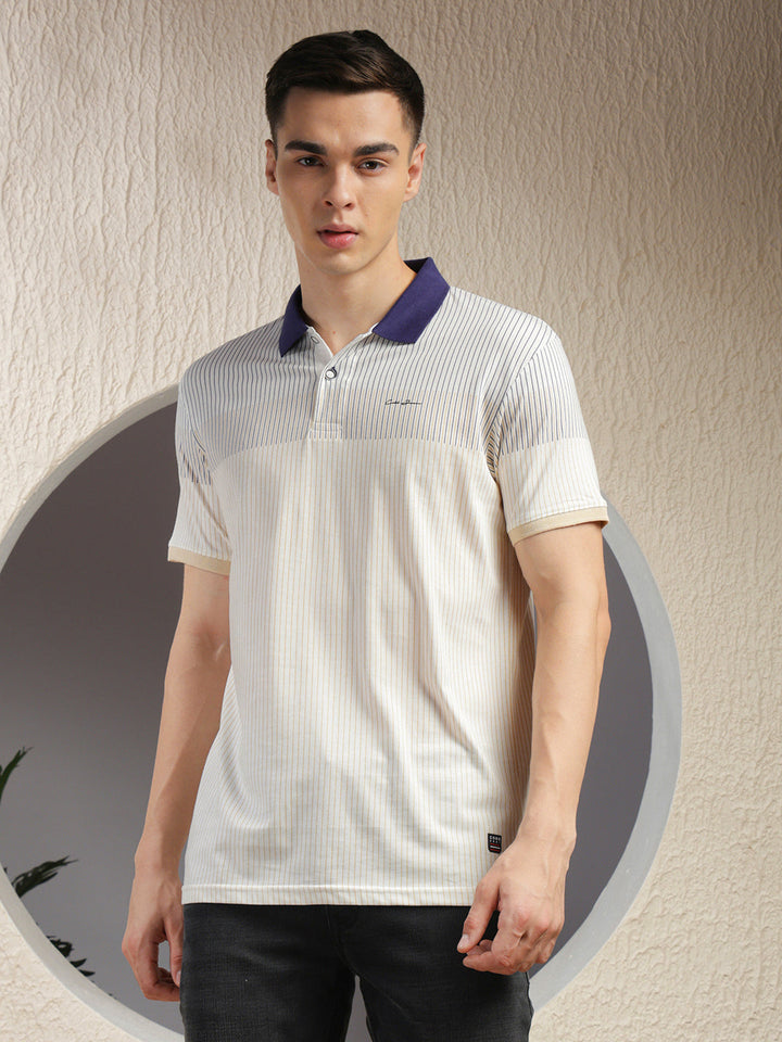 cobb white striped polo neck t-shirt