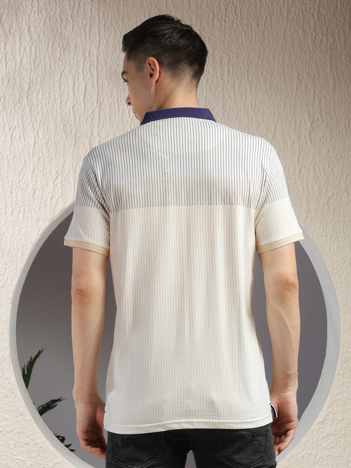 cobb white striped polo neck t-shirt