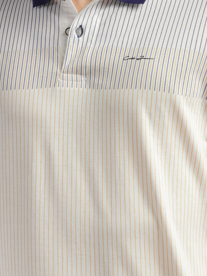 cobb white striped polo neck t-shirt