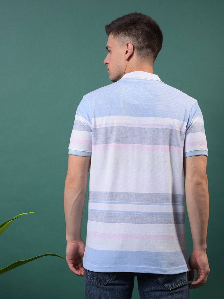 cobb sky blue striped polo neck t-shirt