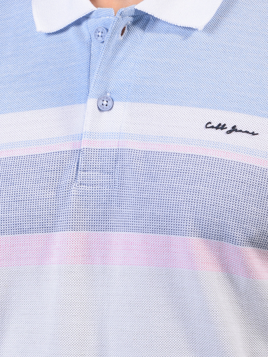 cobb sky blue striped polo neck t-shirt