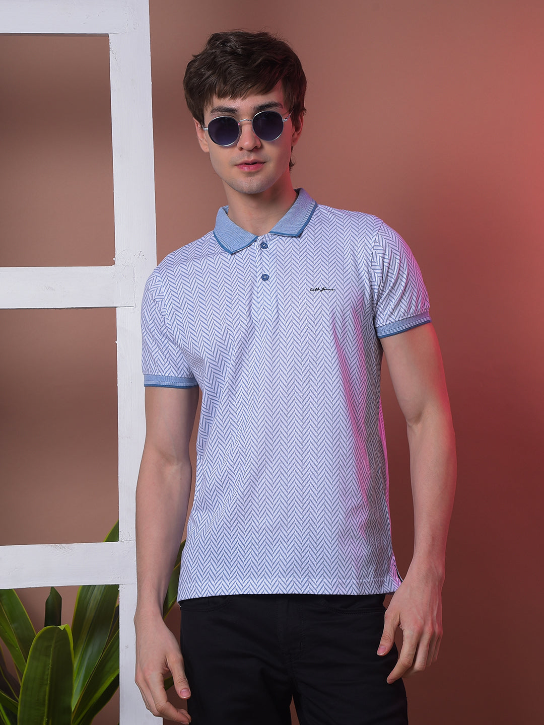 cobb sky blue printed polo neck t-shirt